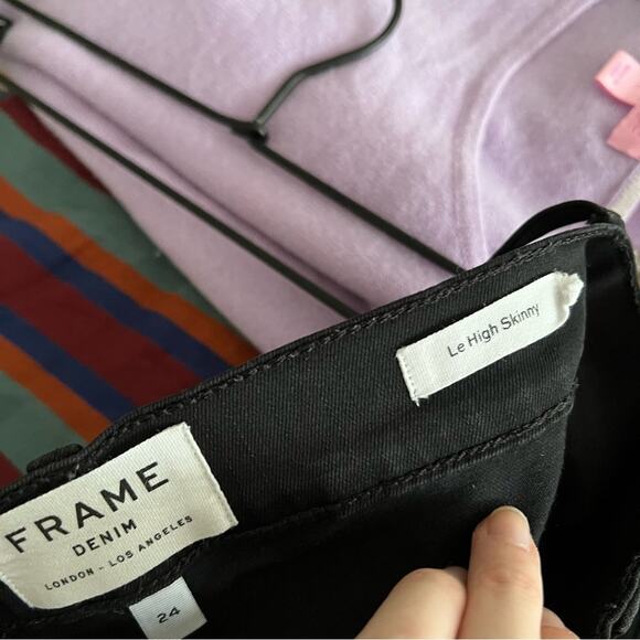 Frame Le High Skinny Shredded Hem Jeans in Noir Black - Picture 6 of 7